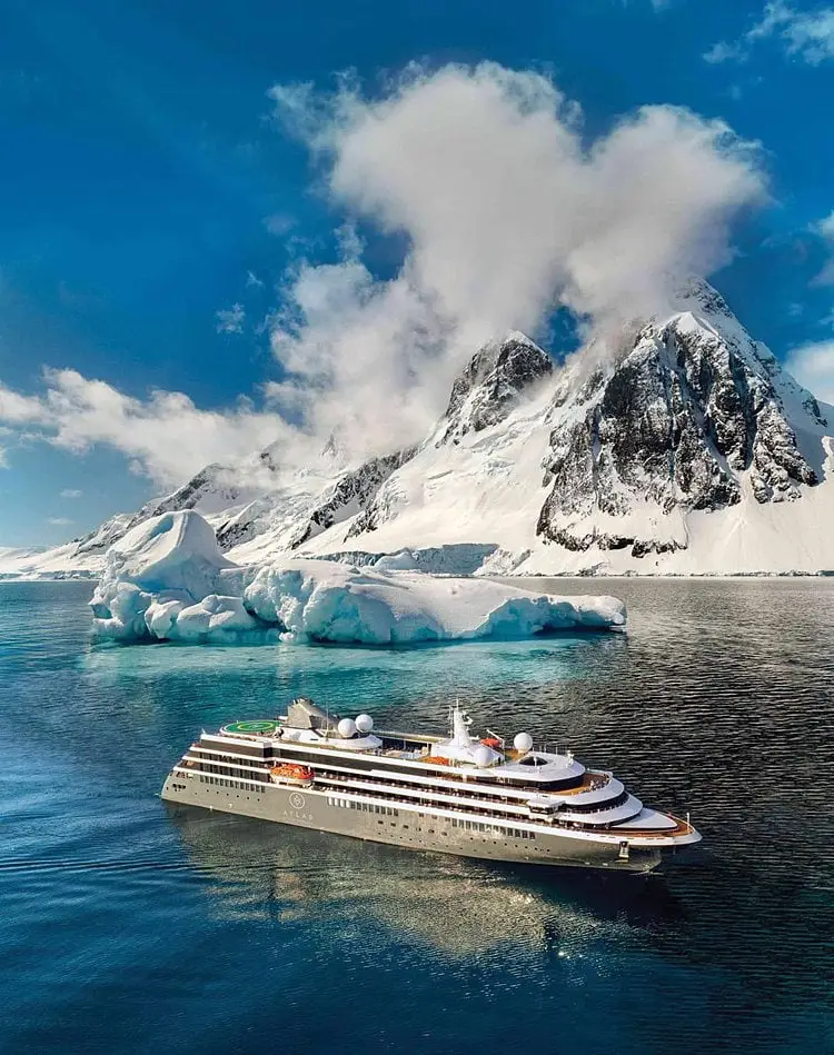 Zodiac cruise among icebergs on an Atlas Ocean Voyages expedition