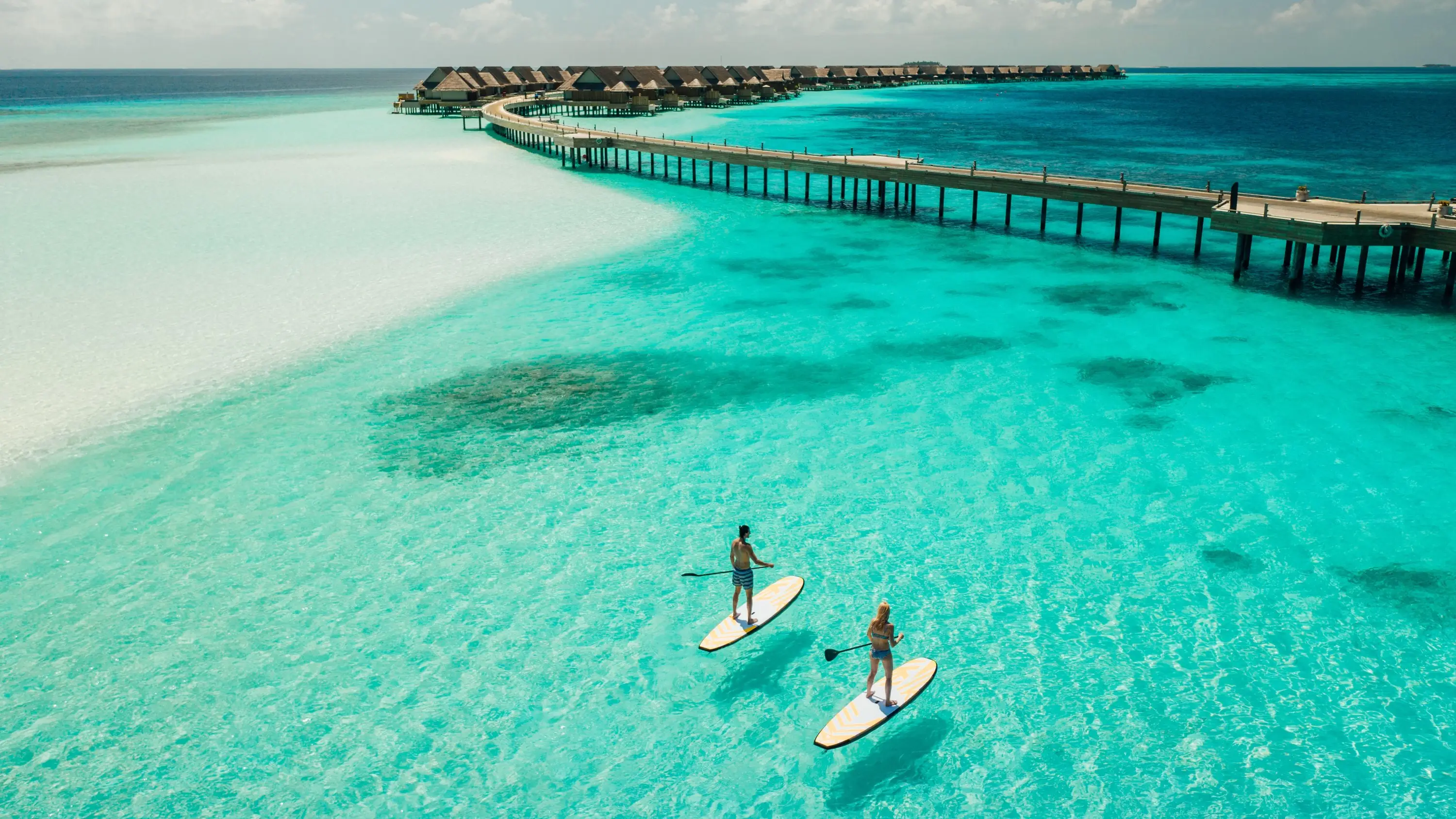 Maldives overwater villas and lagoon